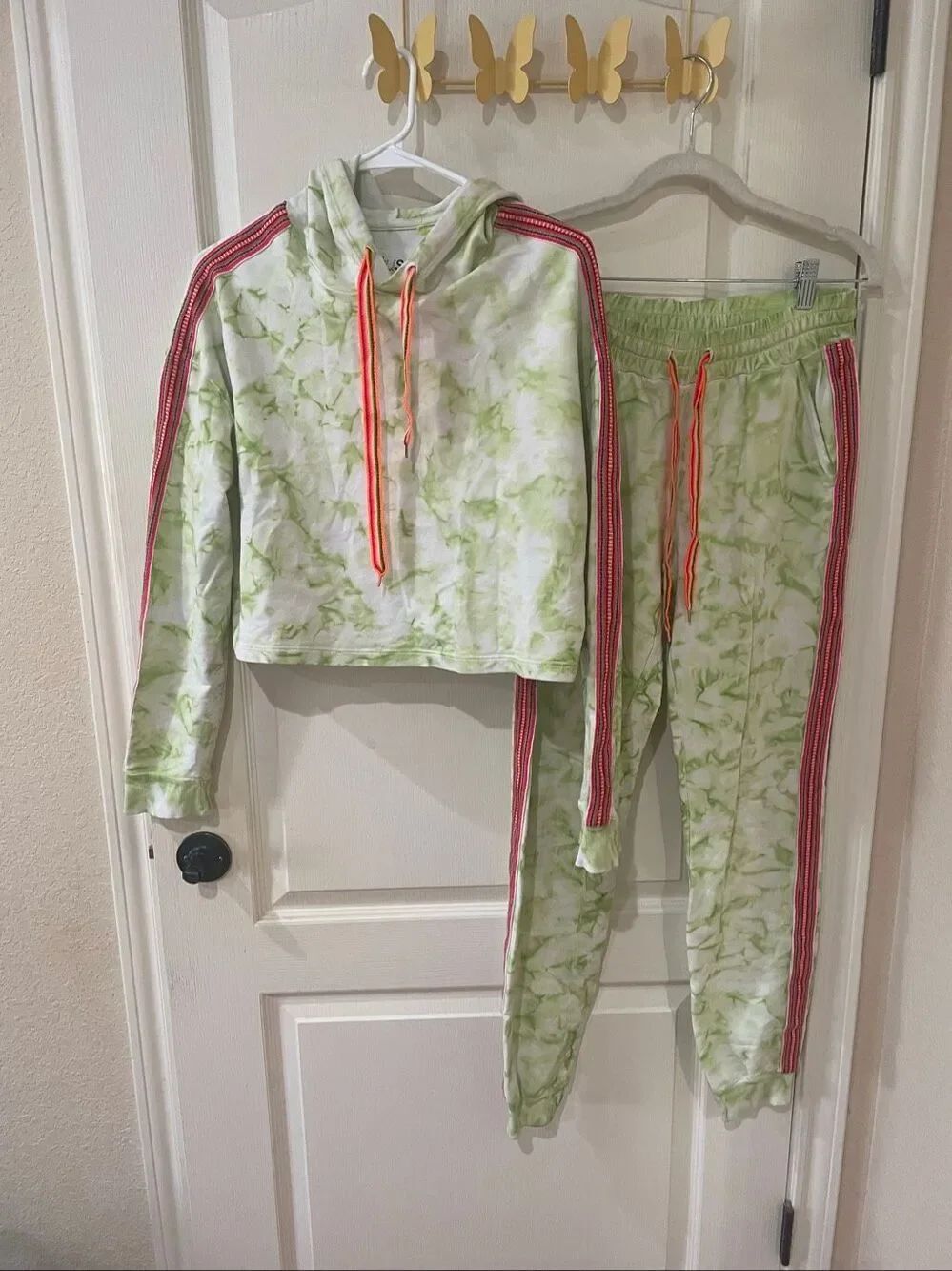 SET PITUSA tie dye cropped hoodie and Embroidered Track Pants size medium